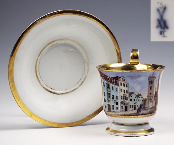 Biedermeier-Ansichtentasse, Untertasse.