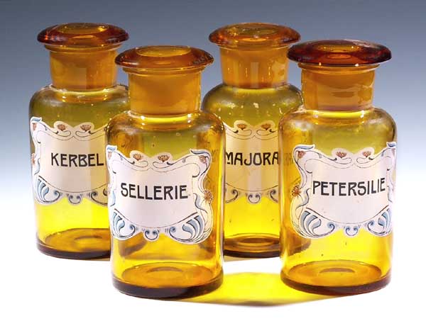 4er Satz Jugendstil-Apothekergefäße.