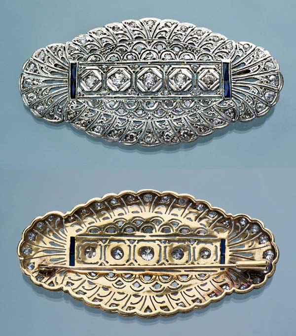 Große Art Déco-Diamantbbrosche.