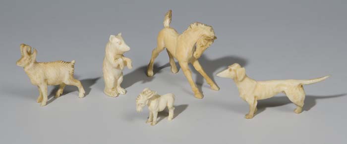 5er Satz Elfenbein-Miniatur-Tierfiguren
